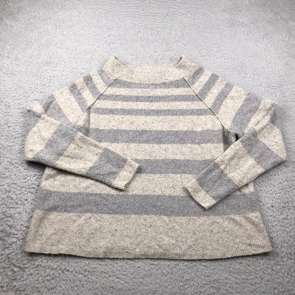 Free People‎ Sweater Womens L Ivory/Gray Striped Wool Linen Stretch Pullover